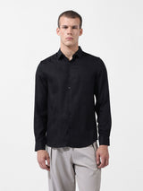 Men's Black Casual Slim Fit Textured Full Sleeves Shirt