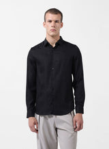 Men's Black Casual Slim Fit Round Neck Full Sleeves Shirt