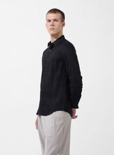 Men's Black Casual Slim Fit Round Neck Full Sleeves Shirt