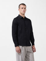 Men's Black Casual Slim Fit Textured Full Sleeves Shirt
