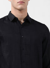 Men's Black Casual Slim Fit Round Neck Full Sleeves Shirt