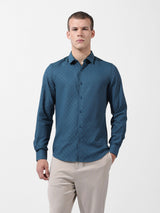 Men's Blue Casual Slim Fit Textured Full Sleeves Shirt