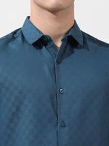 Men's Blue Casual Slim Fit Textured Full Sleeves Shirt