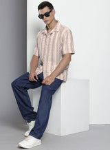 Men's Beige Casual Regular Fit Round Neck Half Sleeves Shirt