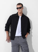 Men's Black Casual Regular Fit Round Neck Full Sleeves Shirt