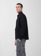 Men's Black Casual Regular Fit Round Neck Full Sleeves Shirt