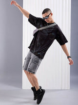 Men's Black Casual Oversized Fit Printed Half Sleeves Tshirt