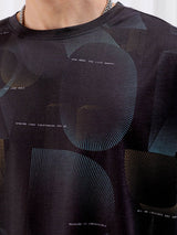Men's Black Casual Oversized Fit Printed Half Sleeves Tshirt