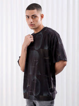 Men's Black Casual Oversized Fit Printed Half Sleeves Tshirt