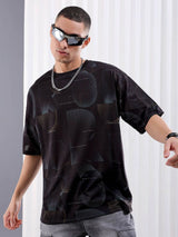 Men's Black Casual Oversized Fit Printed Half Sleeves Tshirt