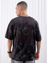 Men's Black Casual Oversized Fit Printed Half Sleeves Tshirt