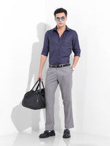 Men's Grey Regular Fit Self Design Mid Rise Trouser