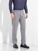 Men's Grey Regular Fit Self Design Mid Rise Trouser