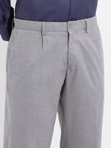 Men's Grey Regular Fit Self Design Mid Rise Trouser