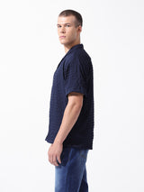 Men's Blue Casual Relaxed Fit Solid Cuban Collar Half Sleeves Shirt