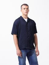 Men's Blue Casual Relaxed Fit Solid Cuban Collar Half Sleeves Shirt