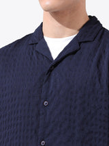 Men's Blue Casual Relaxed Fit Solid Cuban Collar Half Sleeves Shirt