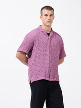 Men's Pink Casual Relaxed Fit Solid Cuban Collar Half Sleeves Shirt