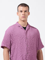 Men's Pink Casual Relaxed Fit Solid Cuban Collar Half Sleeves Shirt