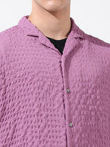 Men's Pink Casual Relaxed Fit Solid Cuban Collar Half Sleeves Shirt