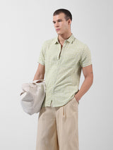Men's Green Casual Slim Fit Checked Half Sleeves Shirt