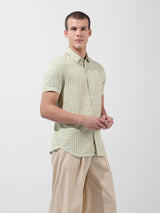 Men's Green Casual Slim Fit Checked Half Sleeves Shirt