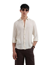 Men's Cream Casual Regular Fit Round Neck Full Sleeves Shirt