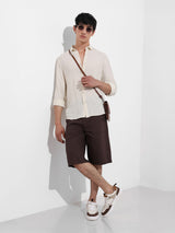 Men's Cream Casual Regular Fit Round Neck Full Sleeves Shirt