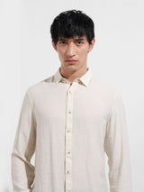 Men's Cream Casual Regular Fit Round Neck Full Sleeves Shirt