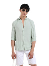 Men's Green Casual Regular Fit Round Neck Full Sleeves Shirt