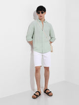 Men's Green Casual Regular Fit Round Neck Full Sleeves Shirt