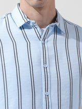 Men's Blue Casual Regular Fit Round Neck Full Sleeves Shirt