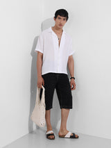 Men's White Casual Regular Fit Polo Collar Half Sleeves Shirt