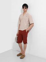 Men's Beige Casual Oversized Fit Polo Collar Half Sleeves Shirt