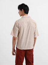 Men's Beige Casual Oversized Fit Polo Collar Half Sleeves Shirt