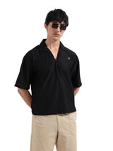 Men's Black Casual Oversized Fit Polo Collar Half Sleeves Shirt