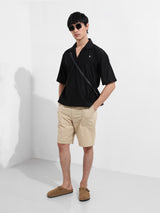 Men's Black Casual Oversized Fit Polo Collar Half Sleeves Shirt