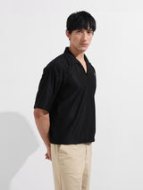 Men's Black Casual Oversized Fit Polo Collar Half Sleeves Shirt