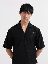 Men's Black Casual Oversized Fit Polo Collar Half Sleeves Shirt