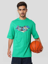 Men's Green Casual Oversized Fit Crew Neck Half Sleeves Tshirt