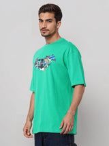 Men's Green Casual Oversized Fit Crew Neck Half Sleeves Tshirt