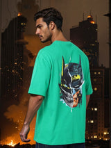 Men's Green Casual Oversized Fit Crew Neck Half Sleeves Tshirt