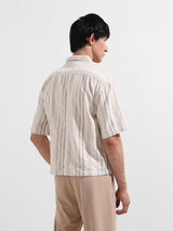 Men's Beige Casual Baggy Fit Round Neck Half Sleeves Shirt