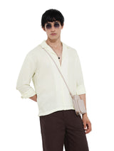 Men's Cream Casual Regular Fit Polo Collar Full Sleeves Shirt