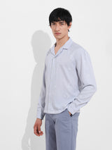 Men's Blue Casual Regular Fit Polo Collar Full Sleeves Shirt
