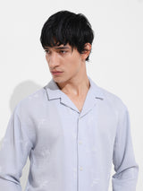 Men's Blue Casual Regular Fit Polo Collar Full Sleeves Shirt