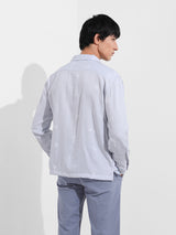 Men's Blue Casual Regular Fit Polo Collar Full Sleeves Shirt