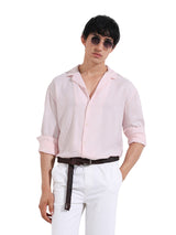 Men's Pink Casual Regular Fit Polo Collar Full Sleeves Shirt
