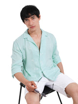Men's Green Casual Regular Fit Polo Collar Full Sleeves Shirt