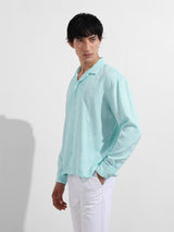 Men's Green Casual Regular Fit Polo Collar Full Sleeves Shirt